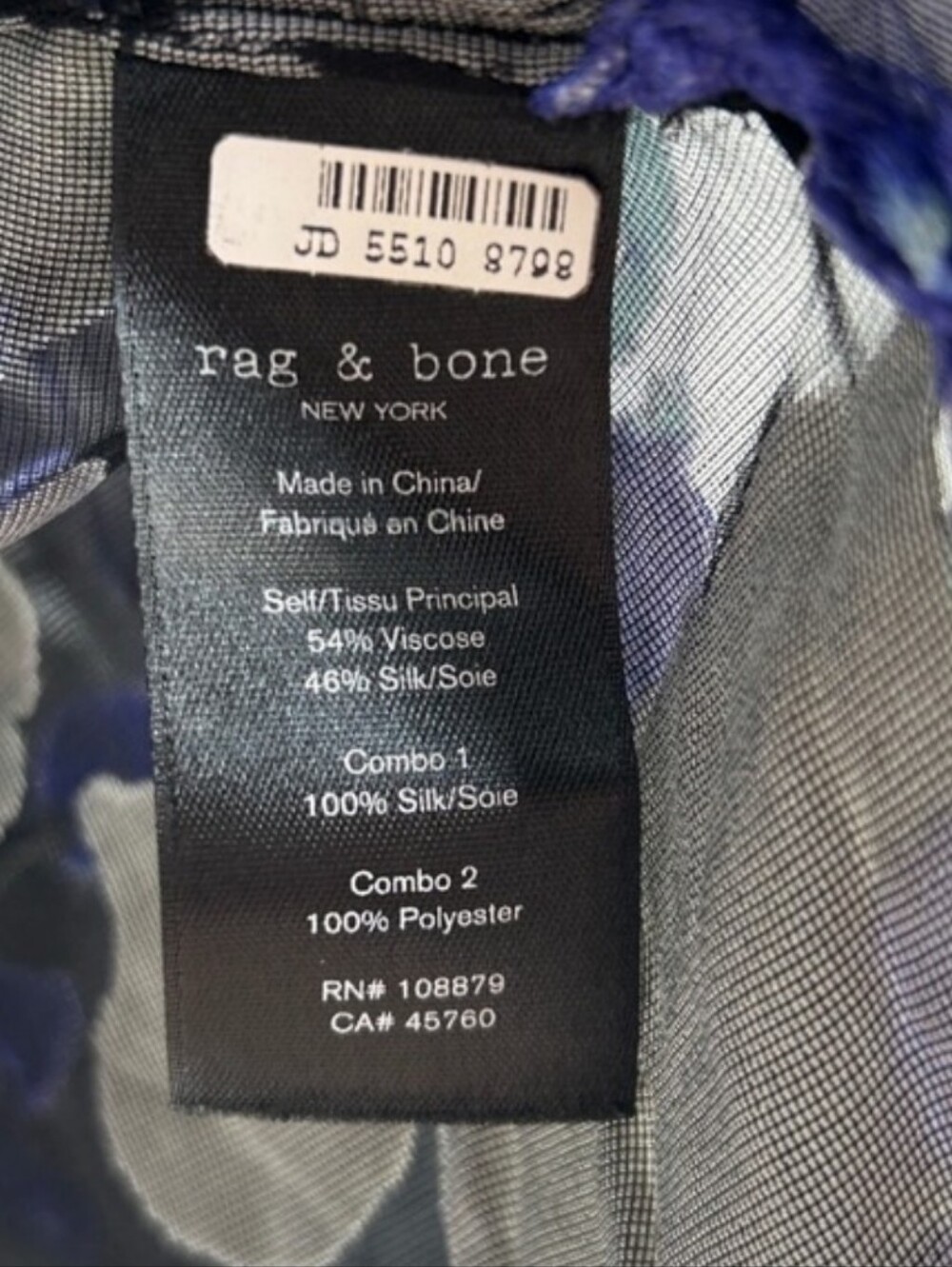 🆕💙RAG & BONE "GIGI" BLACK SILK BLEND SHEER BLOUSE BLUE FLORAL VELVET BURNOUT - Picture 12 of 13